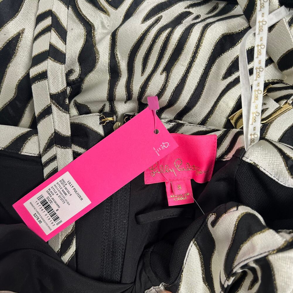 Lilly Pulitzer Akela Strapless Jacquard Dress - Black Zebra Print - Size 8 - Picture 8 of 8